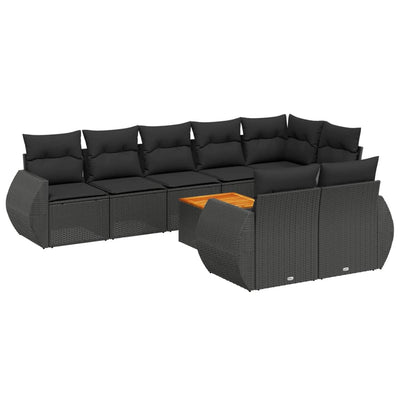 9 Piece Garden Sofa Set with Cushions Black Poly Rattan