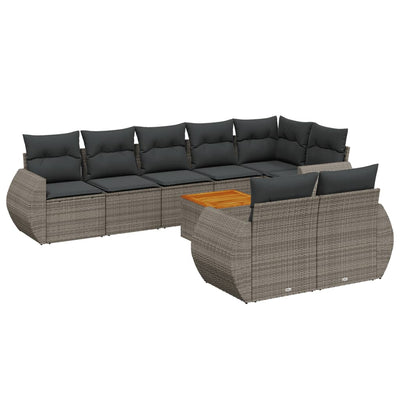 9 Piece Garden Sofa Set with Cushions Grey Poly Rattan