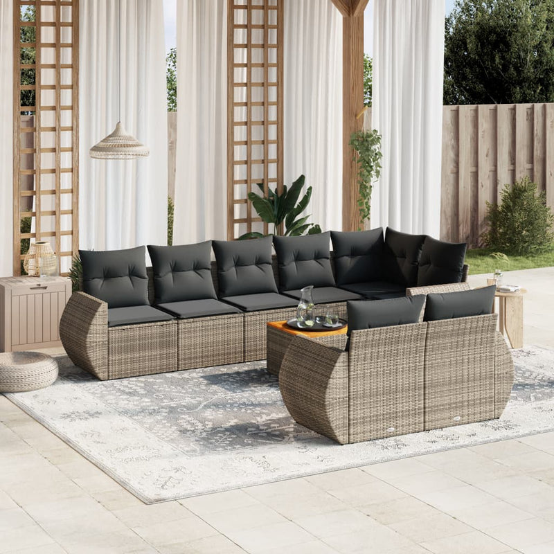 9 Piece Garden Sofa Set with Cushions Grey Poly Rattan