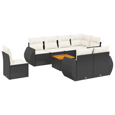 9 Piece Garden Sofa Set with Cushions Black Poly Rattan