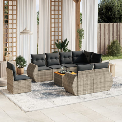 9 Piece Garden Sofa Set with Cushions Grey Poly Rattan