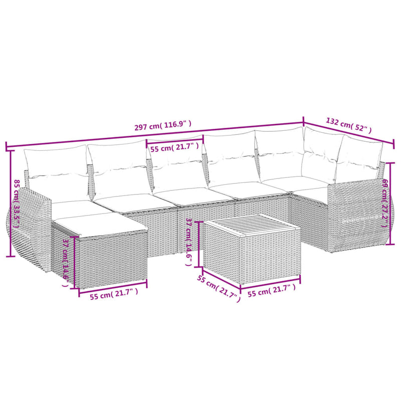 8 Piece Garden Sofa Set with Cushions Grey Poly Rattan