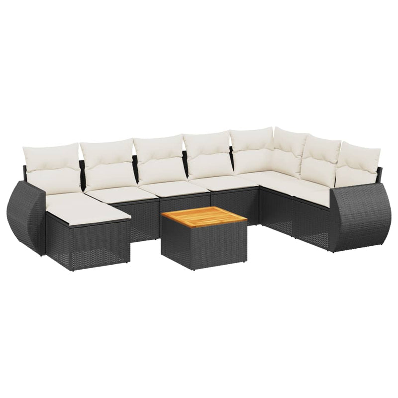 9 Piece Garden Sofa Set with Cushions Black Poly Rattan