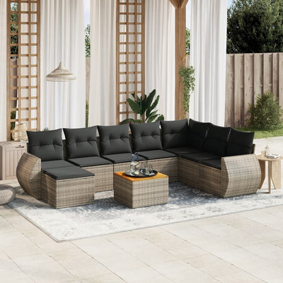 9 Piece Garden Sofa Set with Cushions Grey Poly Rattan