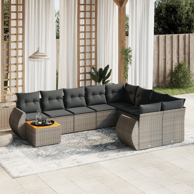 10 Piece Garden Sofa Set with Cushions Grey Poly Rattan