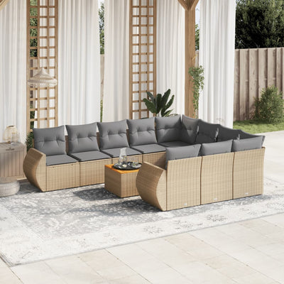 11 Piece Garden Sofa Set with Cushions Beige Poly Rattan