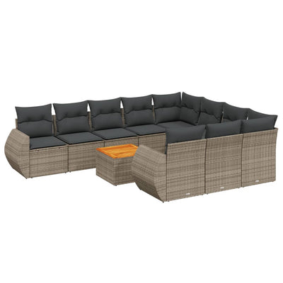 11 Piece Garden Sofa Set with Cushions Grey Poly Rattan