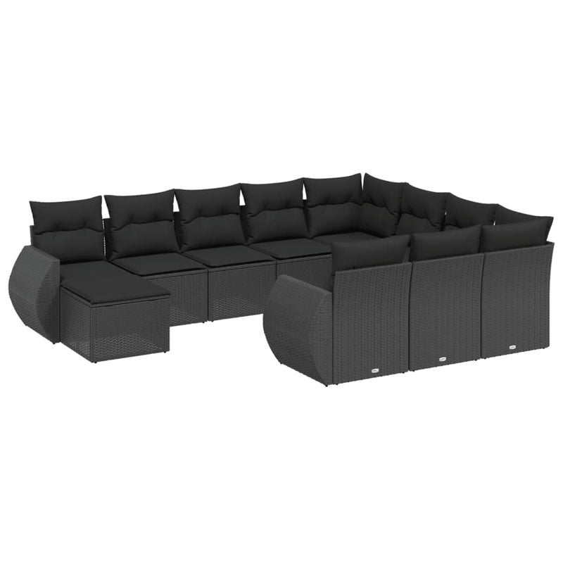 11 Piece Garden Sofa Set with Cushions Black Poly Rattan