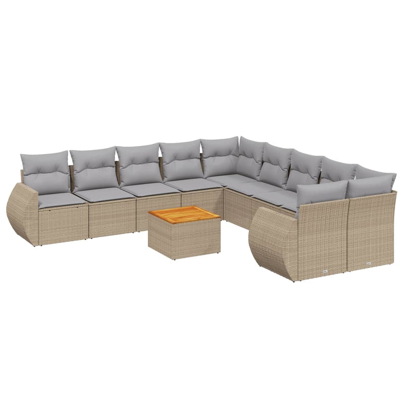 11 Piece Garden Sofa Set with Cushions Beige Poly Rattan