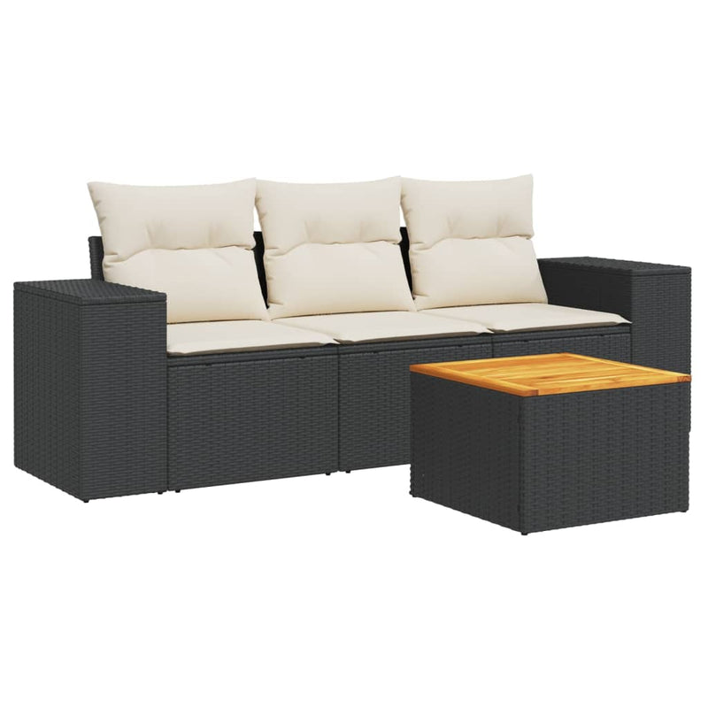 4 Piece Garden Sofa Set with Cushions Black Poly Rattan