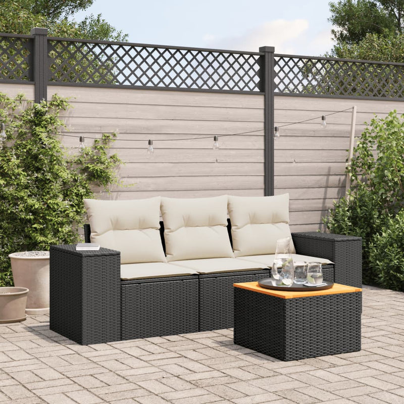 4 Piece Garden Sofa Set with Cushions Black Poly Rattan