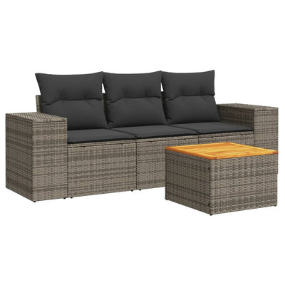 4 Piece Garden Sofa Set with Cushions Grey Poly Rattan