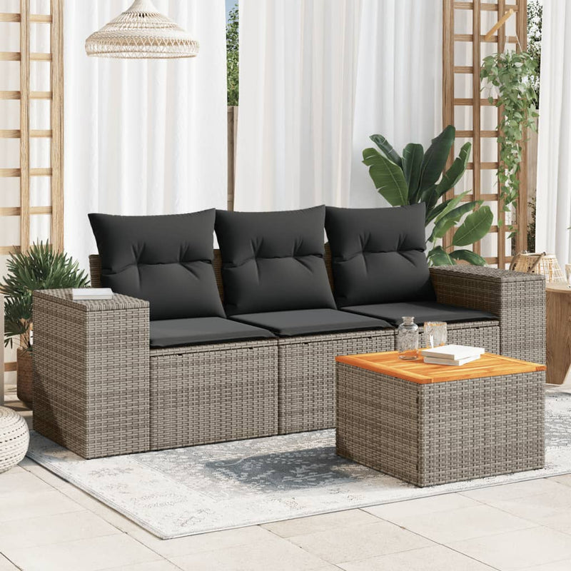 4 Piece Garden Sofa Set with Cushions Grey Poly Rattan