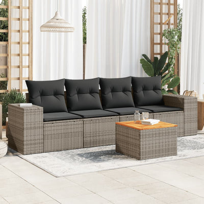 5 Piece Garden Sofa Set with Cushions Grey Poly Rattan