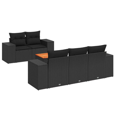 6 Piece Garden Sofa Set with Cushions Black Poly Rattan