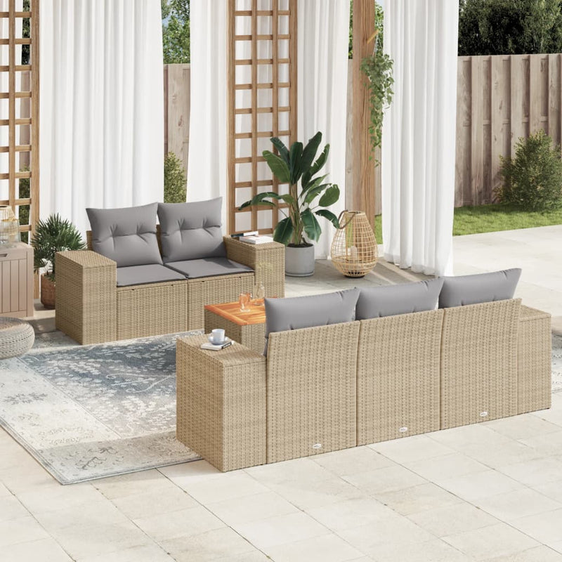 6 Piece Garden Sofa Set with Cushions Beige Poly Rattan