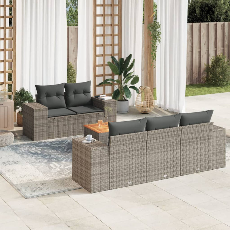 6 Piece Garden Sofa Set with Cushions Grey Poly Rattan