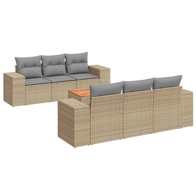 7 Piece Garden Sofa Set with Cushions Beige Poly Rattan