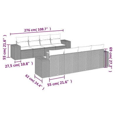 9 Piece Garden Sofa Set with Cushions Grey Poly Rattan