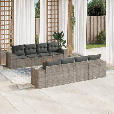 9 Piece Garden Sofa Set with Cushions Grey Poly Rattan