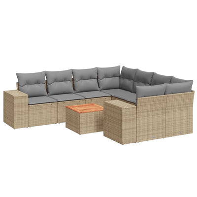 9 Piece Garden Sofa Set with Cushions Beige Poly Rattan