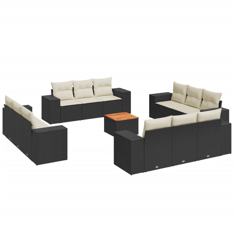 13 Piece Garden Sofa Set with Cushions Black Poly Rattan