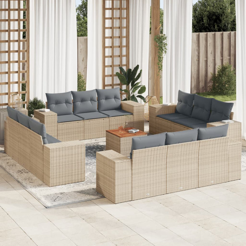 13 Piece Garden Sofa Set with Cushions Beige Poly Rattan