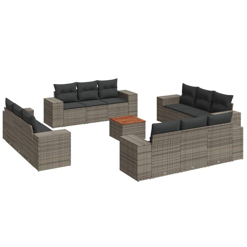 13 Piece Garden Sofa Set with Cushions Grey Poly Rattan