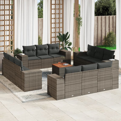 13 Piece Garden Sofa Set with Cushions Grey Poly Rattan