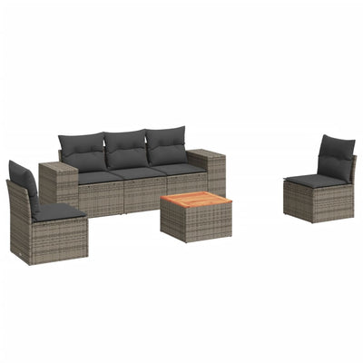 6 Piece Garden Sofa Set with Cushions Grey Poly Rattan