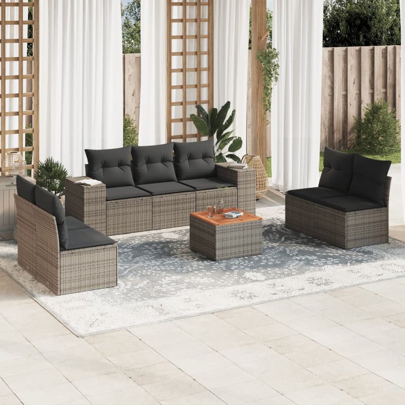 8 Piece Garden Sofa Set with Cushions Grey Poly Rattan