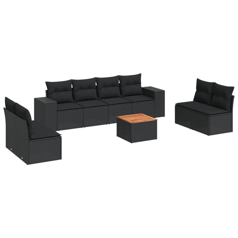 9 Piece Garden Sofa Set with Cushions Black Poly Rattan