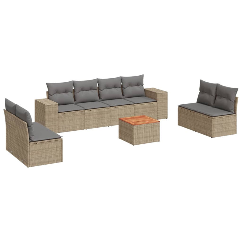 9 Piece Garden Sofa Set with Cushions Beige Poly Rattan