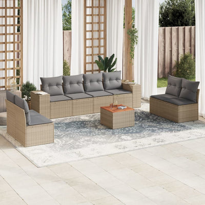 9 Piece Garden Sofa Set with Cushions Beige Poly Rattan