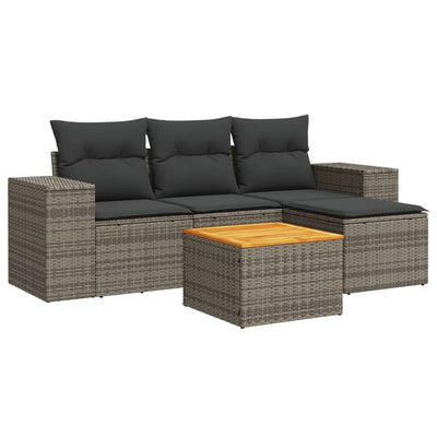 5 Piece Garden Sofa Set with Cushions Grey Poly Rattan