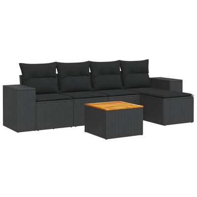 6 Piece Garden Sofa Set with Cushions Black Poly Rattan