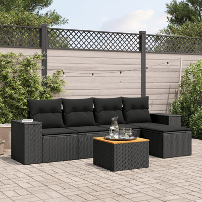 6 Piece Garden Sofa Set with Cushions Black Poly Rattan