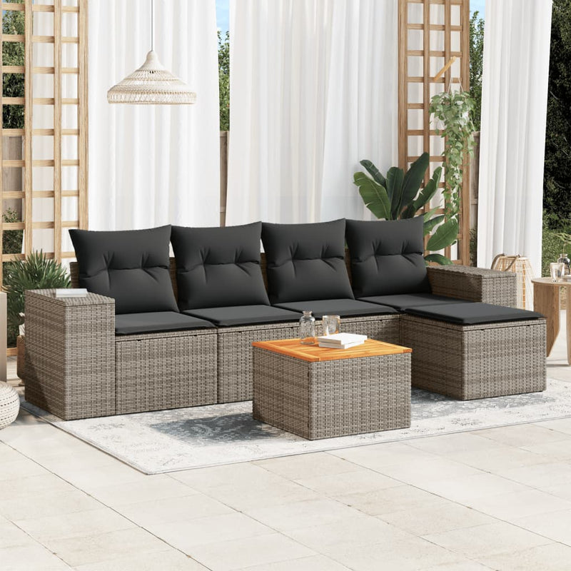 6 Piece Garden Sofa Set with Cushions Grey Poly Rattan