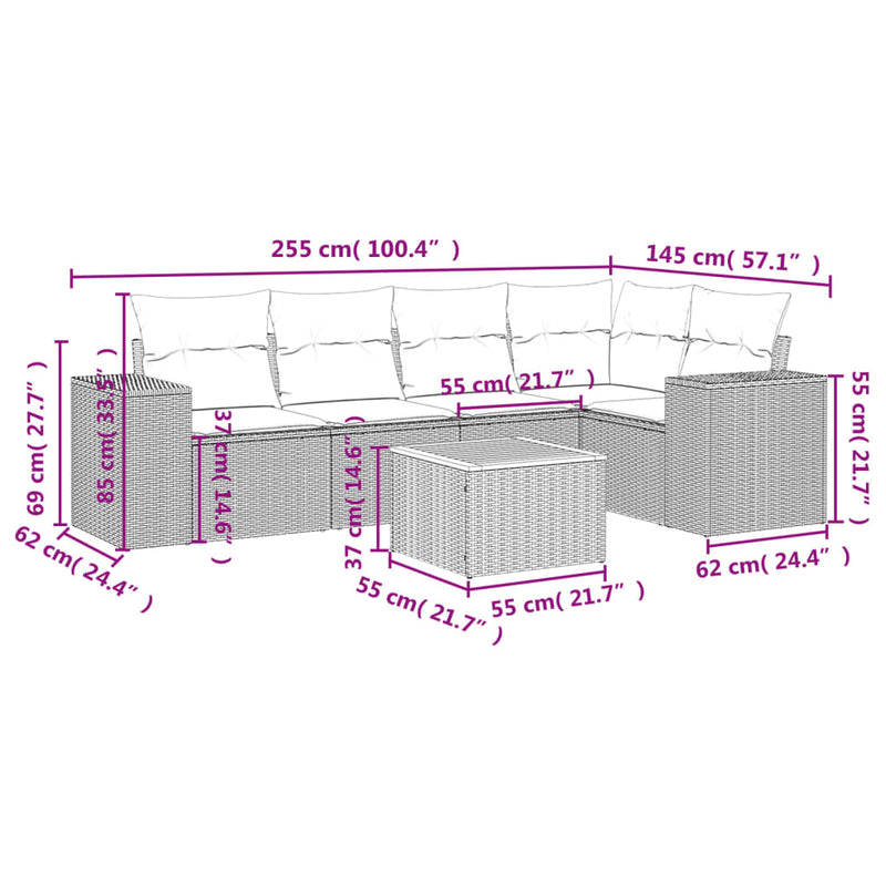 6 Piece Garden Sofa Set with Cushions Grey Poly Rattan