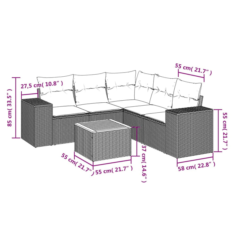 6 Piece Garden Sofa Set with Cushions Black Poly Rattan