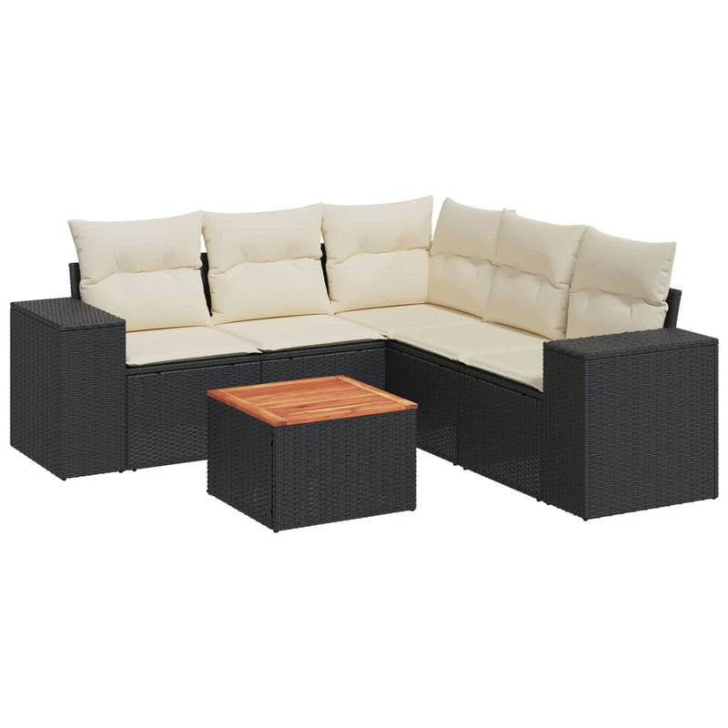 6 Piece Garden Sofa Set with Cushions Black Poly Rattan