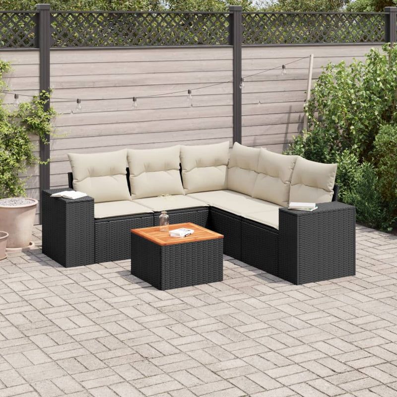 6 Piece Garden Sofa Set with Cushions Black Poly Rattan