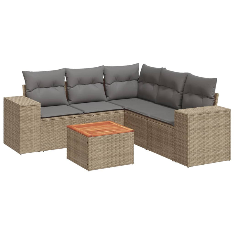 6 Piece Garden Sofa Set with Cushions Beige Poly Rattan