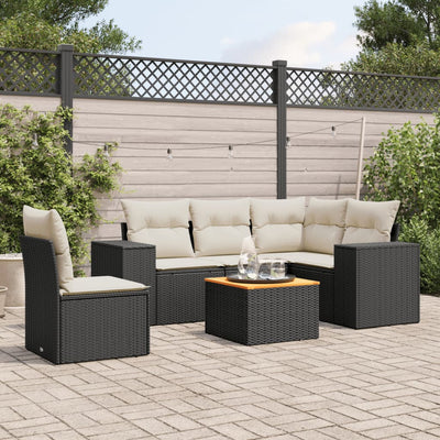 6 Piece Garden Sofa Set with Cushions Black Poly Rattan