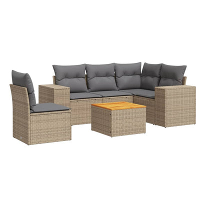 6 Piece Garden Sofa Set with Cushions Beige Poly Rattan