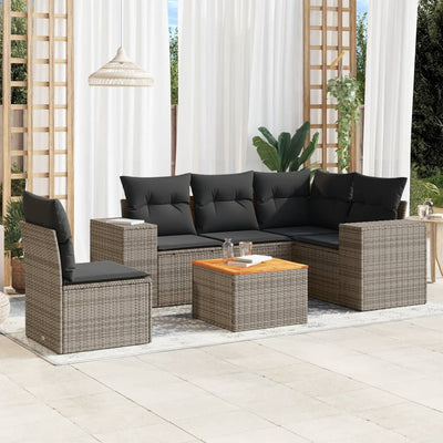 6 Piece Garden Sofa Set with Cushions Grey Poly Rattan