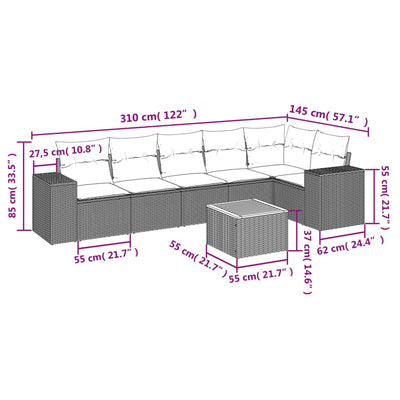 7 Piece Garden Sofa Set with Cushions Grey Poly Rattan