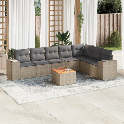 8 Piece Garden Sofa Set with Cushions Beige Poly Rattan