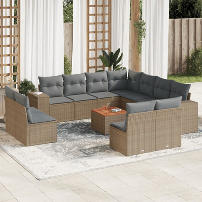 12 Piece Garden Sofa Set with Cushions Beige Poly Rattan