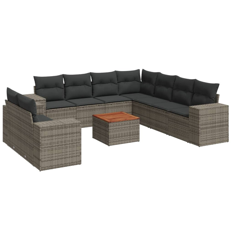 10 Piece Garden Sofa Set with Cushions Grey Poly Rattan